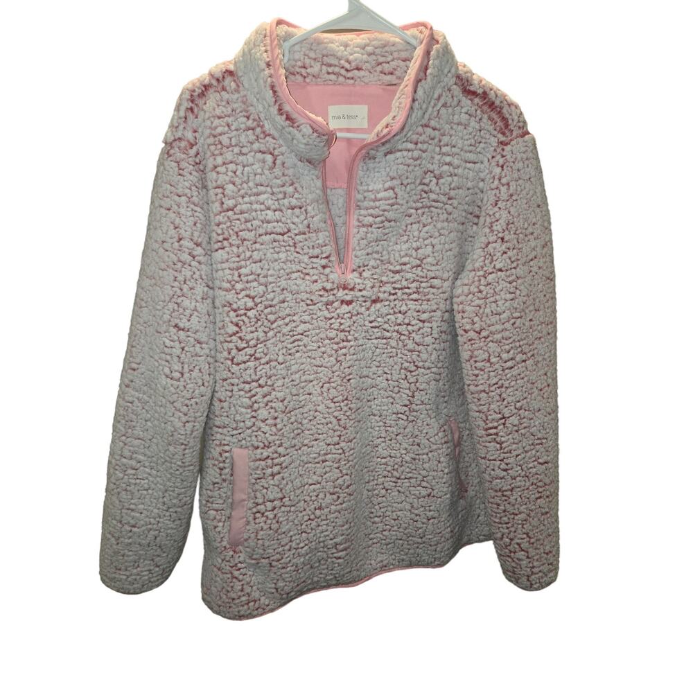 Mia & Tess Women's Pink Sherpa Fleece 1/4 Zip Pullover Size L